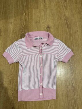 Zara Pink Striped Short Sleeve Knit Top